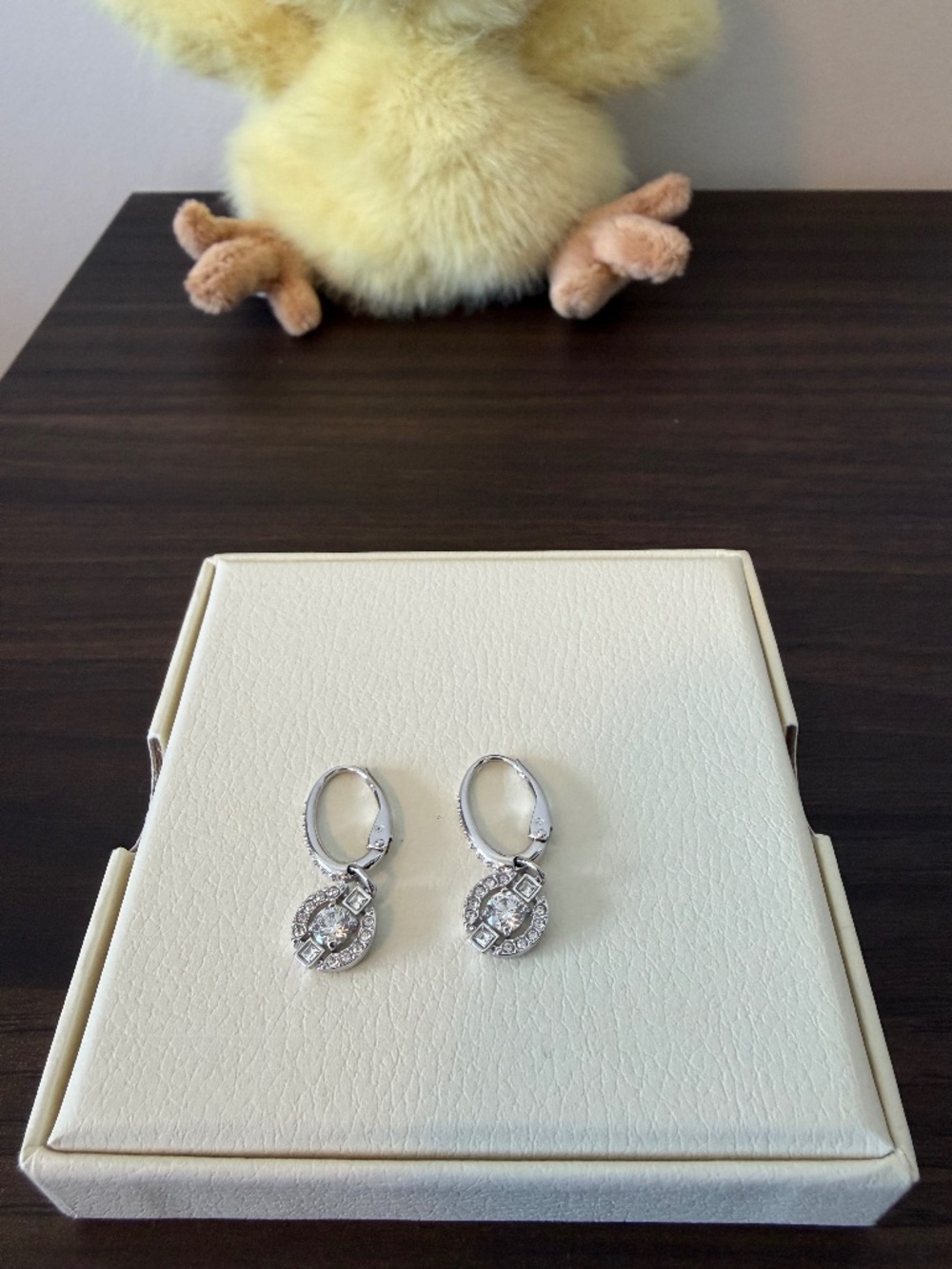 Swarovski Una Drop Earrings Crystal Pavé Silver Tone Leverback